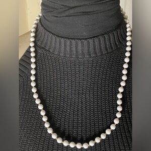 MONET White Plastic Beaded Necklace, Gold tone, Vintage